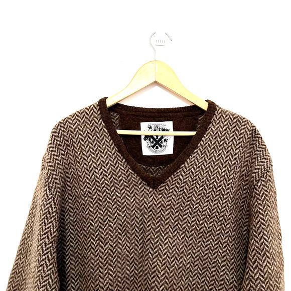 Barbour Mens Wool Chevron V-neck Sweater XXL Chocolate Log Cabin Rustic Academia - Picture 3 of 8